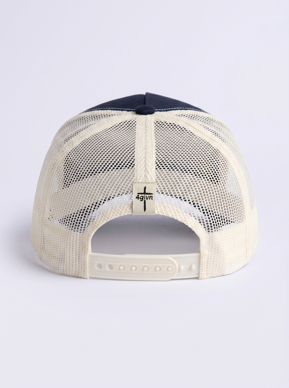 Essential Cap navy ecru achterkant mesh en label