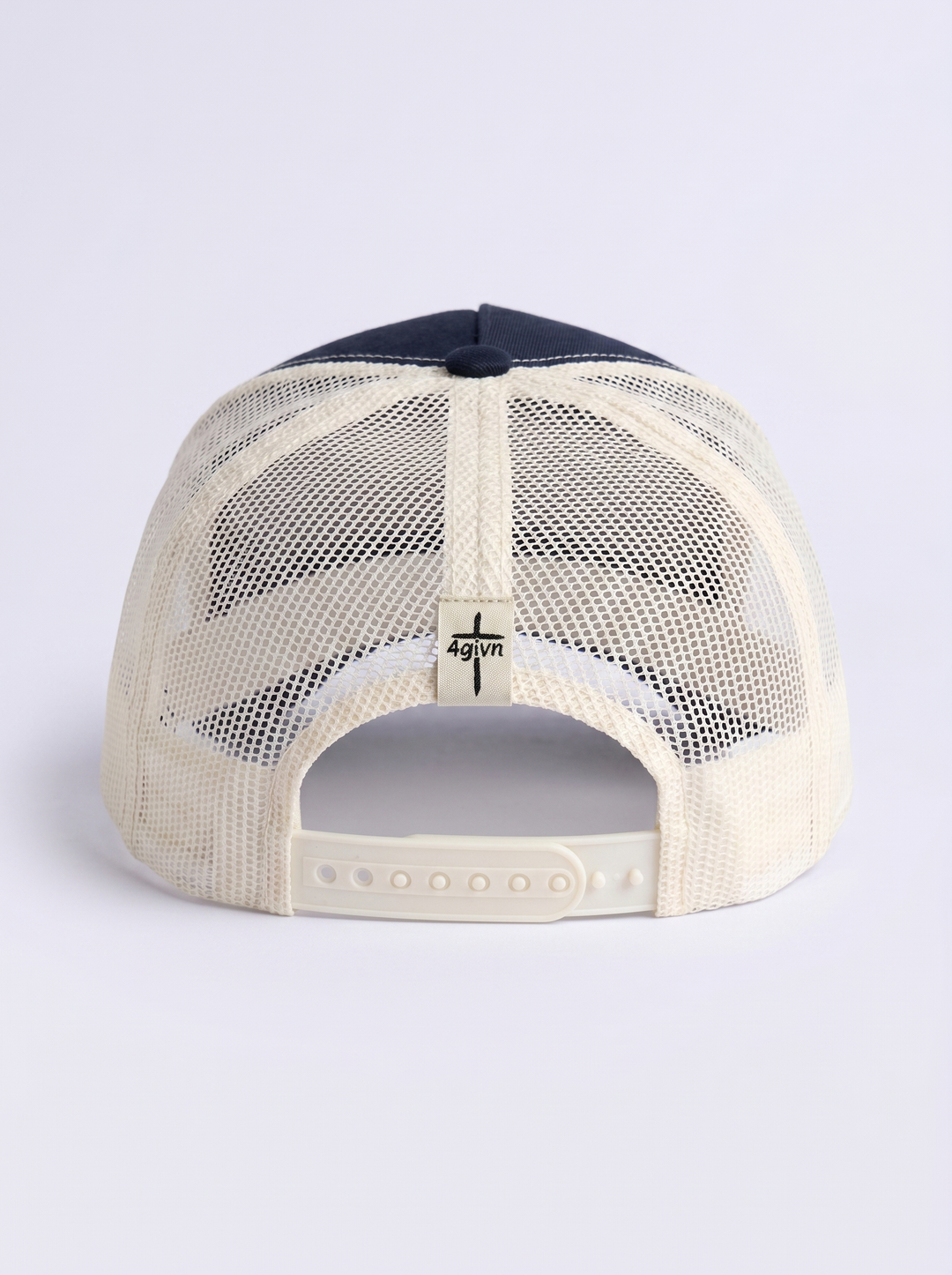 Essential Cap navy ecru achterkant mesh en label