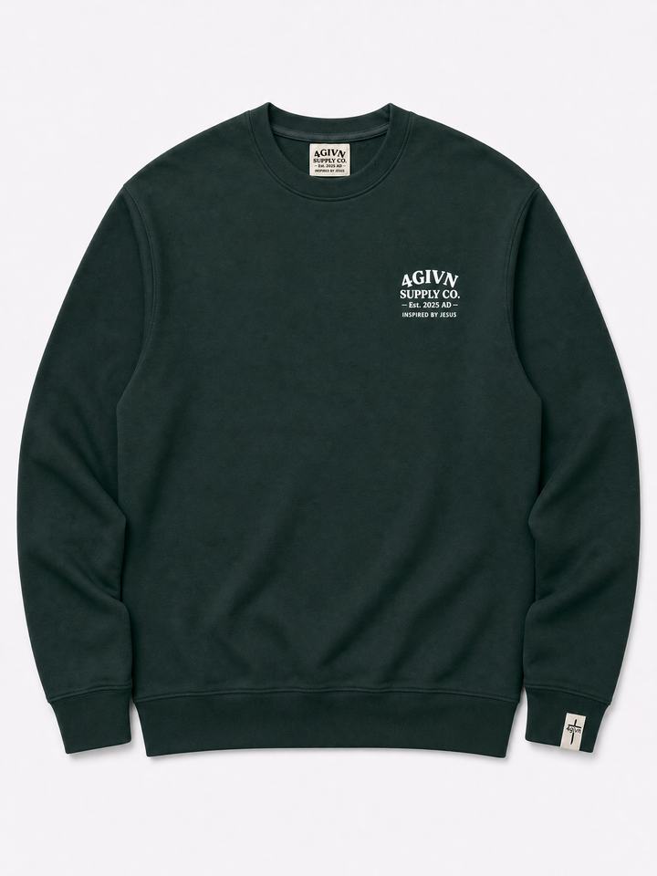 4GIVN Signature Crew Pine Green sweater flat lay